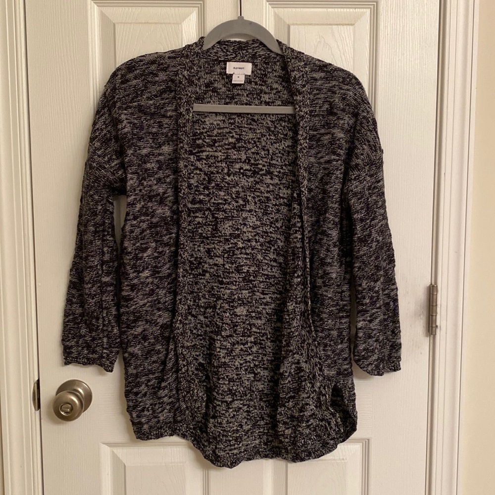 Old Navy Black White Marbled Open Cardigan Cotton Super Soft Sweater Medium EUC